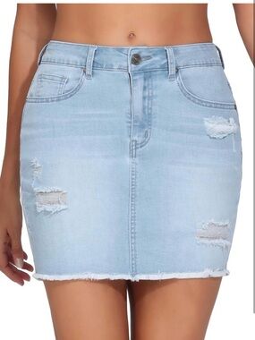 Generic- Light Blue Distressed Denim Mini Skirt w/stretch. Never worn.